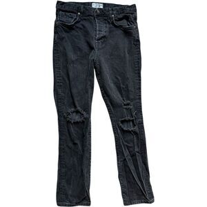 Womens Free People We The Free Distressed Black Straight Leg Jeans - Sz 29